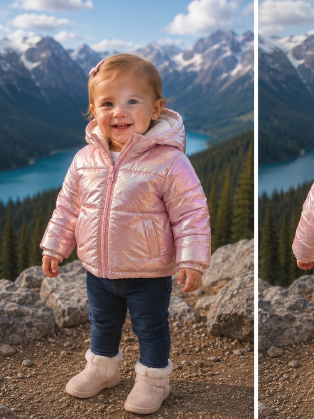 Swiss Tech Girls Metallic Pink Puffer Jacket – Size 12M